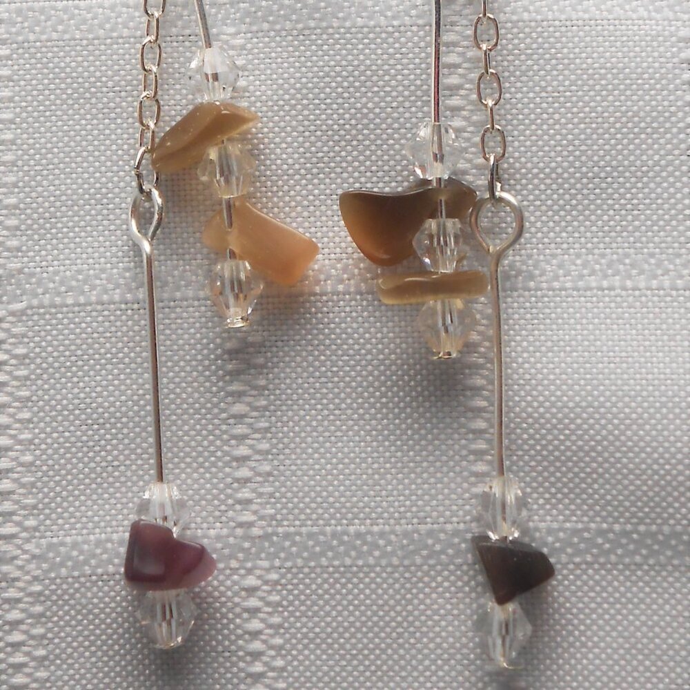 No 516 Handmade earrings with polished glass scraps Approx. 4 inches long